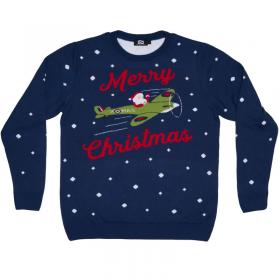 santa in a spitfire 2021 christmas jumper knit sweatshirt front design